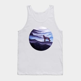 Moonlight coyote silhouette, misty mountains Tank Top